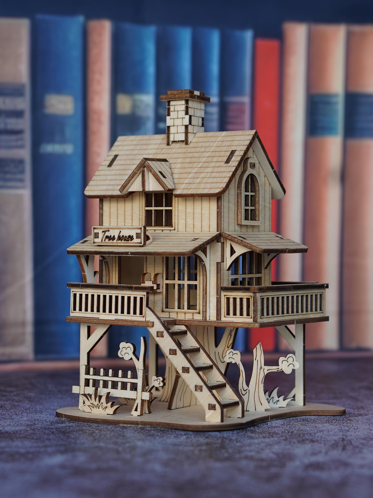 Rustic Wooden Forest Cabin Puzzle Model, 3D DIY Building Kit, Creative Treehouse Architecture Set, Wooden Interlocking Blocks, Yellow - Craft Model for Home Decor