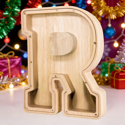 26 English Alphabet A-Z Letter Penny Bank, Large-Capacity Transparent Wooden Alphabet Penny Bank, Wooden Savings Box, Back to School Gifts, Halloween Gifts, Christmas Gifts