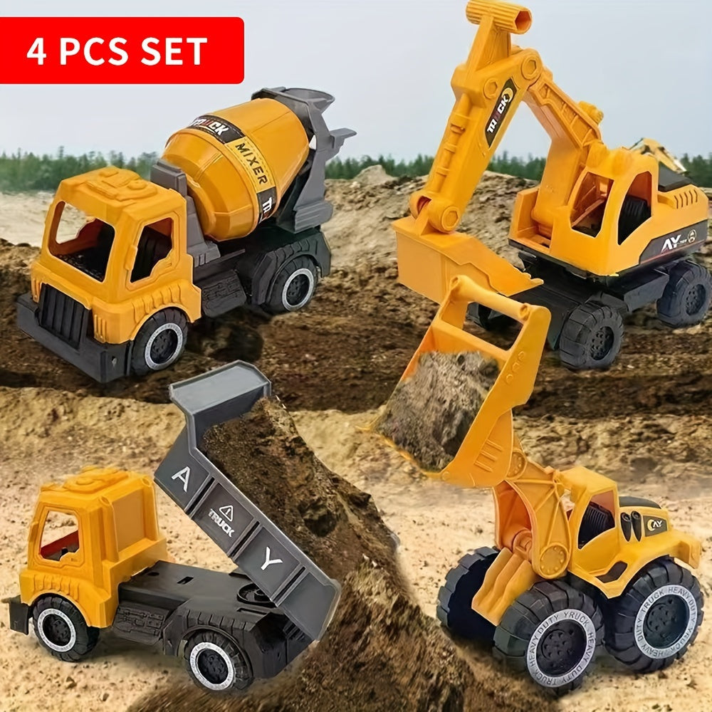 4pcs STEM Kids Construction Toy Vehicle Kit for Two Years Or More Kids Shatterproof Excavator Mixer Dump Truck Bulldozer Engineering Toy Cars for Two Years Or More Kids Toys Boy Car Christmas, Thanksgiving, Children's Day, New Years Day GIfts