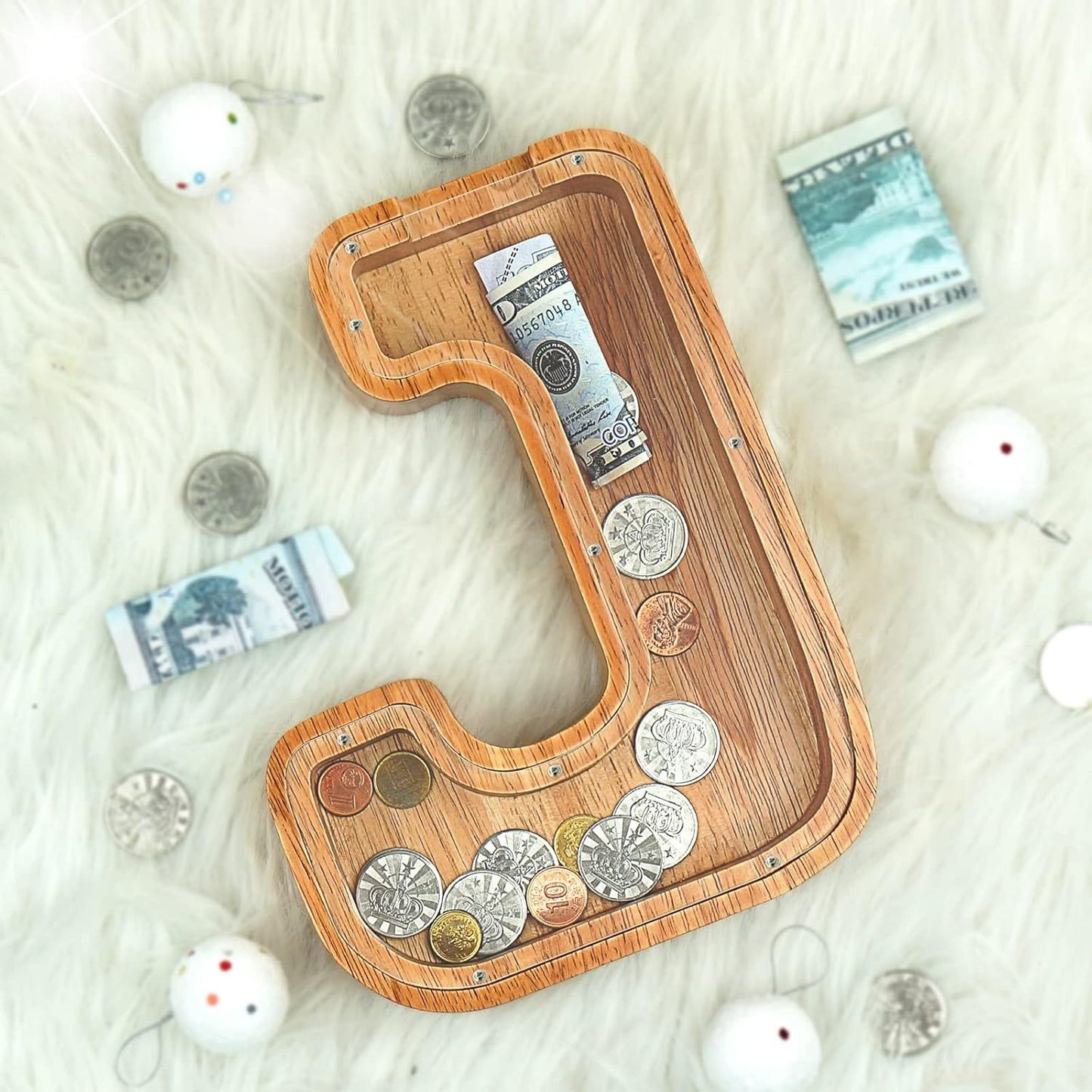 26 Wooden Letter Penny Bank, Penny Bank for Adults, Alphabet Money Bank, Safe & Durable Savings Box Coin Bank Birthday Gift