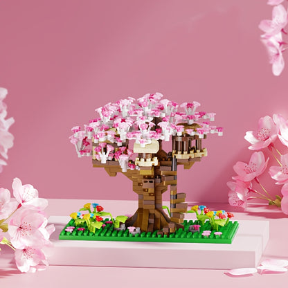 2028/1020pcs Tree House, Cherry Blossom, Eternal DIY Home Desk Decoration, Suitable for Boys And Girls, Mini Building Blocks, Assembly Set, Relax Toy, Children's Day Gift, Collectible Model Set, Living Room Decoration Building Blocks