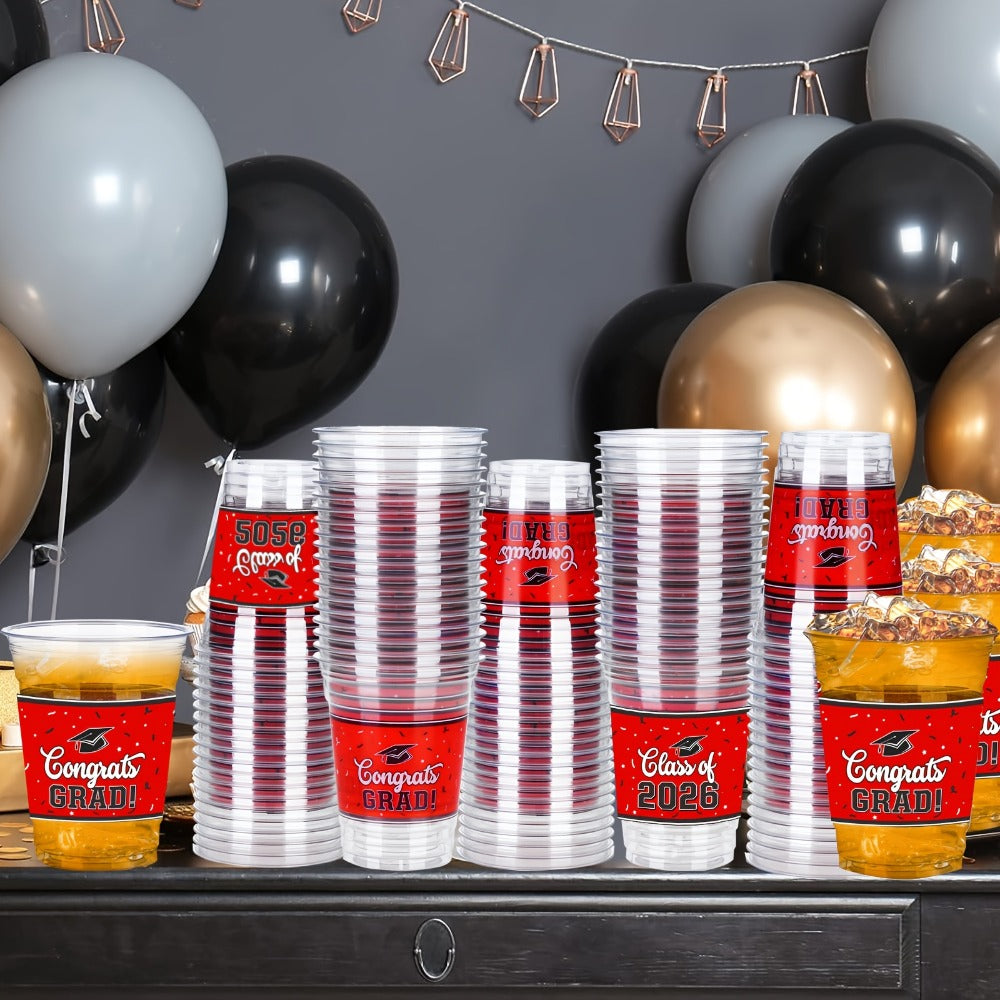 Graduation Party Plastic Mugs 100 Pack 14oz – 2026 Graduation Ceremony Cups in Multiple Colors for Graduation Parties, Celebrations & Party Essentials – Black, Red, Blue, Green, Purple & More