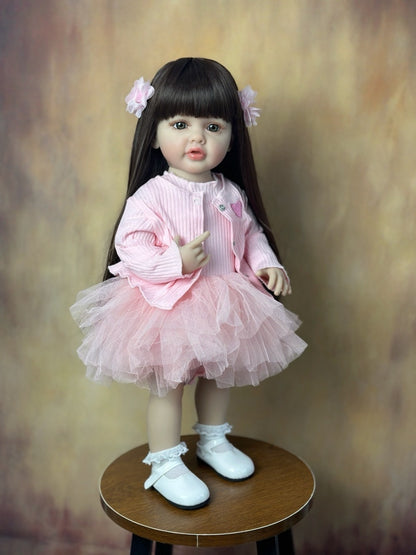 Standing Reborn Baby Doll 22 Inch Full Soft Vinyl Body Princess Girl with Glued Wig Acrylic Eyes ASTM EN71 Certified – Lifelike Newborn with Clothes Magnetic Pacifier Bottle Birth Certificate Gift for Kids