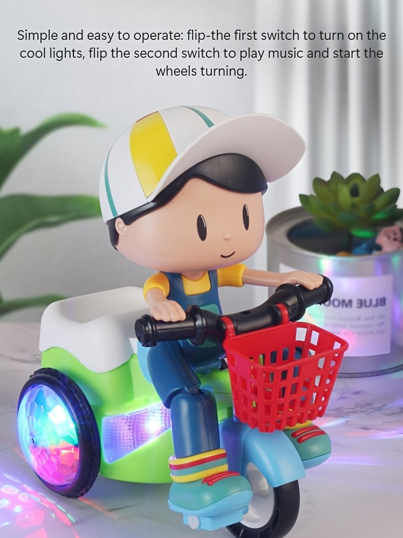Toddler Electric Tricycle Toy Motorcycle with 360° Rotation, Luminous Lights & Push-Power/ Operation - Green/Red/Pink/Purple Kids Ride-On Car, Stunt Vehicle for Olds (, Low Voltage) - Birthday/Christmas