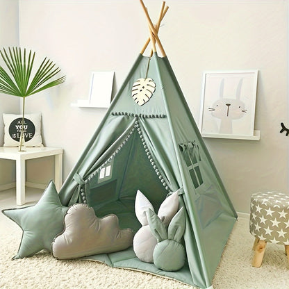 Kids Nordic Style Conical Indoor Play Tent – Teepee Playhouse for Boys & Girls, Beige, No Bottom Pad | Cozy Reading Nook & Imaginative Play Space | Birthday Christmas Gift