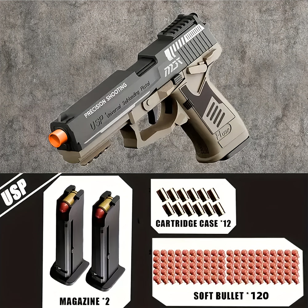 2024 USP Toy Gun Soft Clip Pistol, Continuous Shooting, with Ejecting Shells, Toy Foam Blaster, Cool Rapid-Fire Toy Gun Educational Models, Outdoor Shooting Games, Halloween, Thanksgiving, Christmas, Birthday Gift for Boys Girls