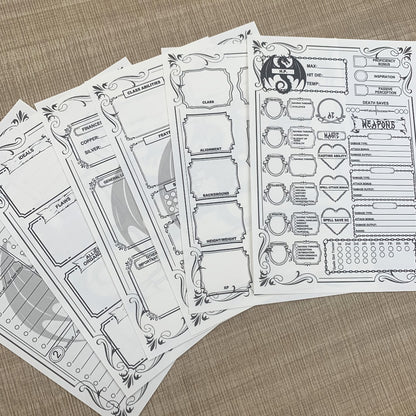 DnD 5e Character Sheet Set with Spell Tracker – A5 Player Journal for Dungeons & Dragons Campaigns, 10 Sets x 6 Unique Pages (60 Pages Total), Complete RPG Role Playing Game Accessory & Gift for Players & DMs