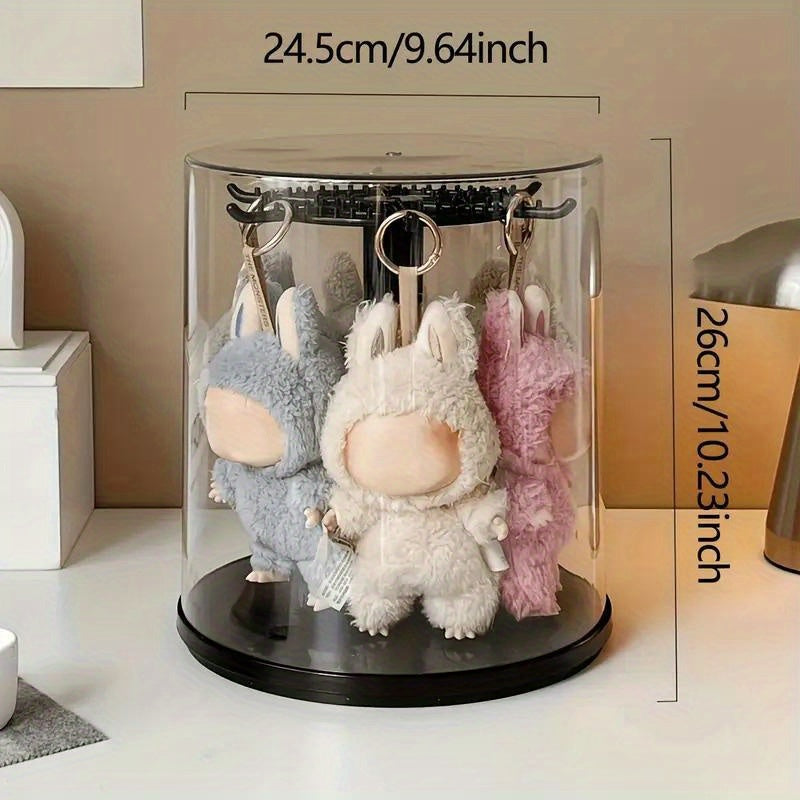 1pc 360-degree Rotating Acrylic Display Case Compatible with LABUBU - Lidded Doll Storage Box - with Transparent Dust Cover - Multi-layer Hanging Rack, for Plush Toys And Action Figure Collections - Does Not Include Dolls, Collection Storage,