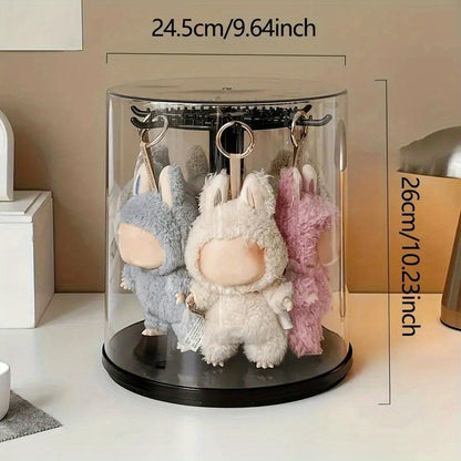 1pc 360-degree Rotating Acrylic Display Case Compatible with LABUBU - Lidded Doll Storage Box - with Transparent Dust Cover - Multi-layer Hanging Rack, for Plush Toys And Action Figure Collections - Does Not Include Dolls, Collection Storage,