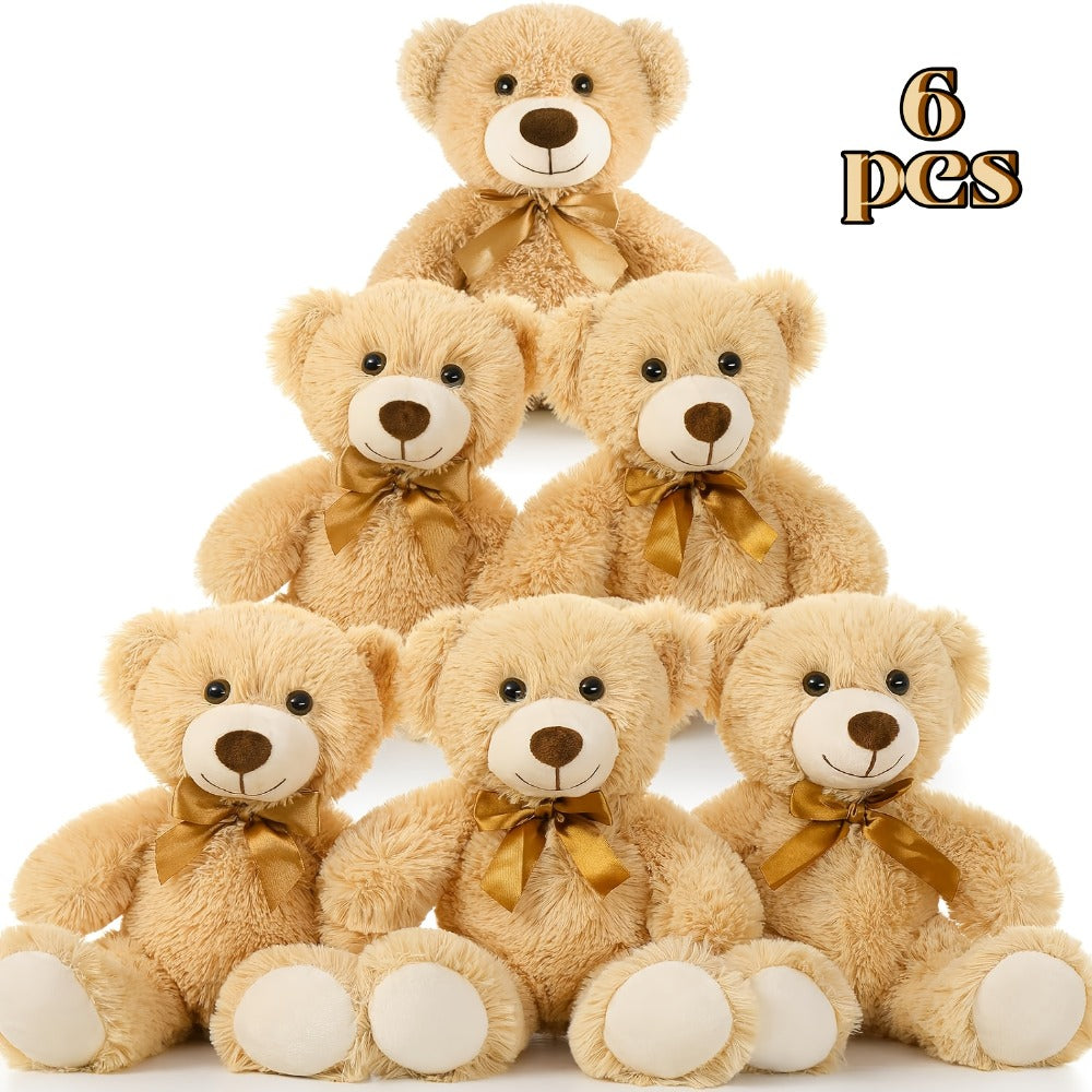 Mini Teddy Bear Set 6 Pack – Cute Small Stuffed Animal Plush Bears for Party Favors, Birthday Decorations, Gift Bags, Classroom Prizes, Kids Toddlers Girls Boys (Khaki)