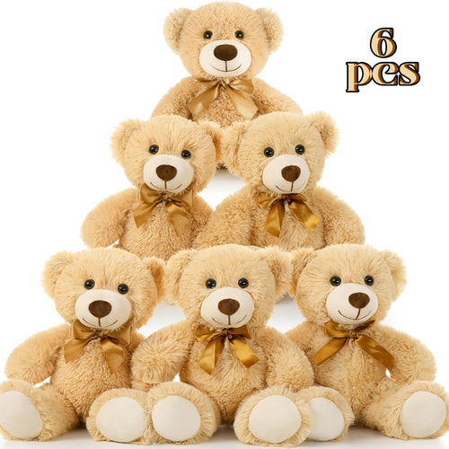 Mini Teddy Bear Set 6 Pack – Cute Small Stuffed Animal Plush Bears for Party Favors, Birthday Decorations, Gift Bags, Classroom Prizes, Kids Toddlers Girls Boys (Khaki)