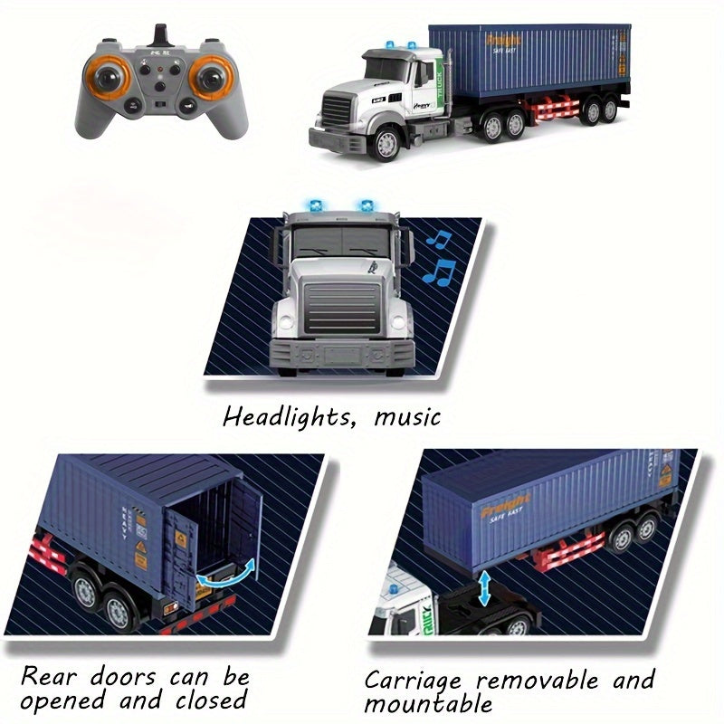Remote Control Transportation Container Trailer, 1:24 Simulation Container Truck Toys, Construction Truck Toys - Can Load Cargo, with Battery, Birthday Gift for Boys And Girls Above 6 Years Old
