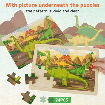 Wooden Dinosaur Puzzle Set for Kids Ages 3-8 – 4-in-1 Jigsaw Puzzles with 24 Pieces, Colorful Preschool Educational Toy for Boys & Girls, Fun Birthday Christmas Gift for Toddlers & Children