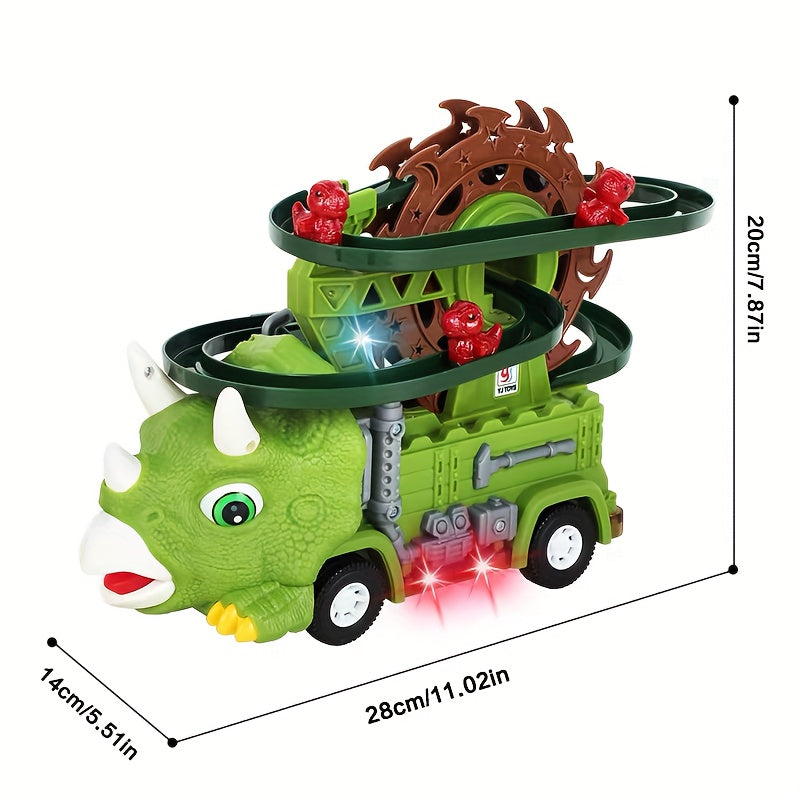 Dinosaur Track Car Set, Dinosaur Toy for Boys, Electric Learning Toy, Toddler Roller Coaster, Stair Slide Roller Coaster Toys for Toddlers, Triceratops Slide Toy, Interactive Light & Music Baby Toys