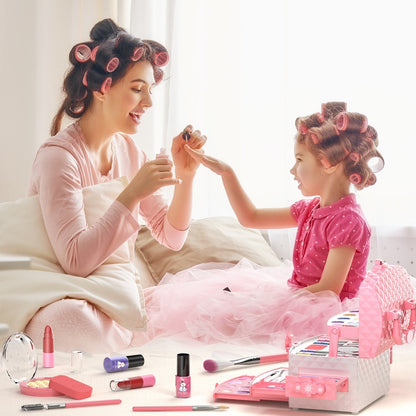 58pcs Kids Makeup Set for Girls Ages 3-12 Non Toxic Washable Pretend Play Makeup Kit with Brushes and Case, Real Little Girl Toys Birthday Christmas Gift