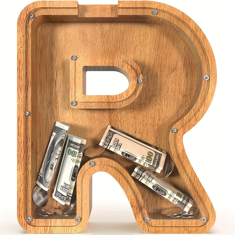 26 Wooden Letter Penny Bank, Penny Bank for Adults, Alphabet Money Bank, Safe & Durable Savings Box Coin Bank Birthday Gift