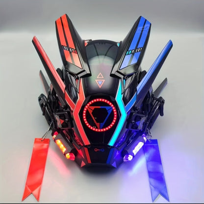 LED Luminous Punk Mask Unisex – Round Light Mechanical Glow Face Mask for Music Festival, Halloween, Christmas, Cosplay & Rave Party, 5 Colors Yellow Green White Red Blue, Adult Gift