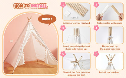 Teepee Tent, Indoor/Outdoor Play Tent Suitable for Nordic Conical Family Princess Small House, Washable Tent for Birthdays And Holidays, Christmas And Halloween (Without Padding)