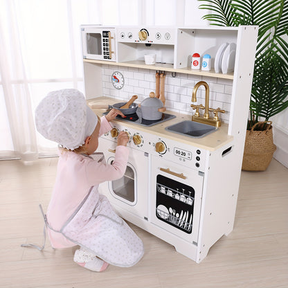 Kids Play Kitchen Set, Kitchen Set for Kids with Plenty Of Play Features, Sink, Oven, Stove, Dishwasher, Coffee Maker, Ice Maker And Microwave, Play Kitchen Sets for Kids Ages 3+