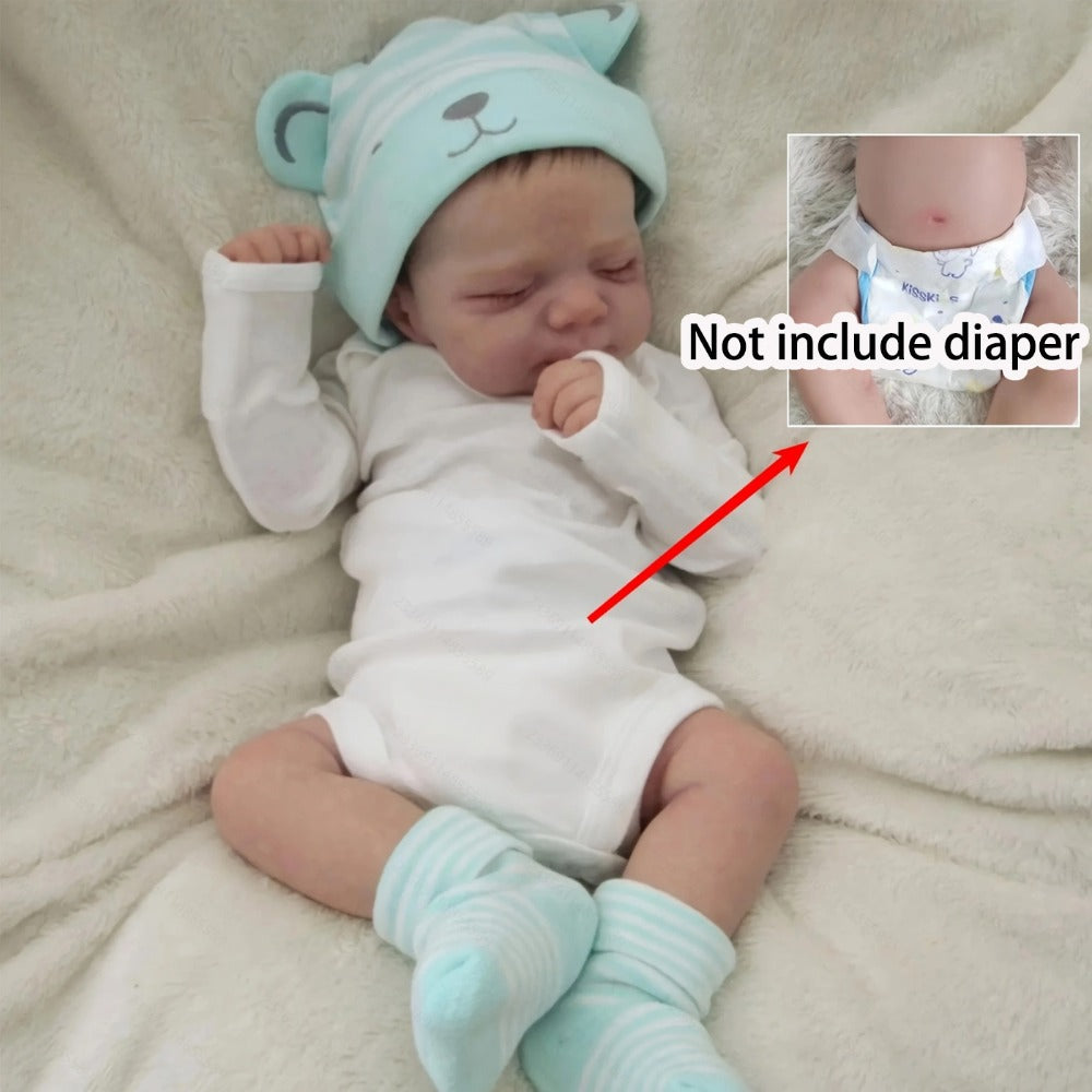 Sleeping Reborn Baby Doll 19 Inch Full Vinyl Body 3D-Painted Skin Visible Veins Implanted Eyelashes Bath-Safe – Lifelike Closed-Eye Newborn Girl with Outfit Pacifier Bottle, Gift for Kids Ages 3+