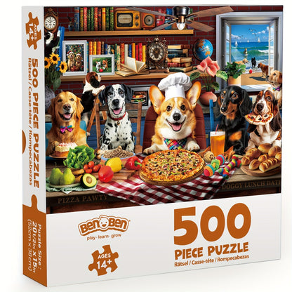 Dogs Dinner Party Jigsaw Puzzle 500 & 1000 Pieces for Adults – Funny Dog Art Puzzle with Letters on Back & Reference Poster, Family Game Night Gift for Dog Lovers Christmas Birthday Thanksgiving
