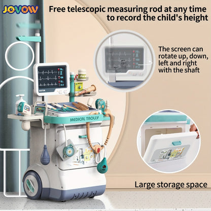 Kids Doctor Kit Medical Cart Set – Movable Toy Trolley with Stethoscope, Thermometer & Medical Accessories, Doctor Nurse Role Play Toy, Birthday Gift for Boys & Girls Ages 3+