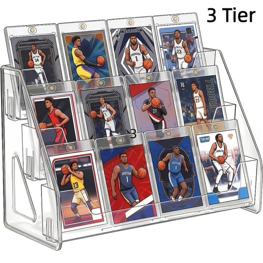 PSA BGS SGC Graded Card Display Stand – 3 or 5-Tier Vertical Collectible Card Showcase, Snap-In Assembly No Tools Desktop Holder for Baseball Basketball Pokemon MTG Trading Cards
