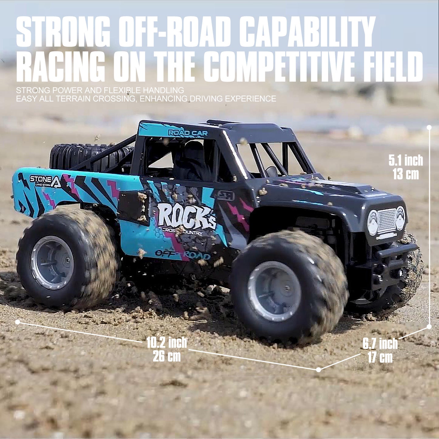 RC Trucks 4x4 Offroad Waterproof 1:16 Amphibious Remote Control Car with 2 Rechargeable Battery 4WD All Terrain Monster Truck RC Car for Boys 4-7 gift present