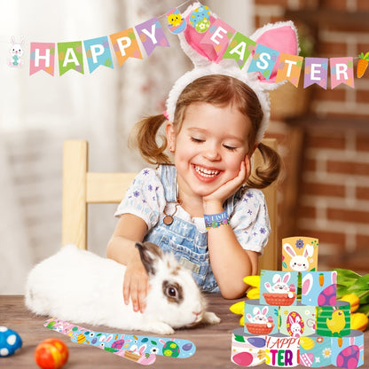 Easter Slap Bracelets for Kids 72 Pcs – Easter Basket Fillers, Egg Fillers, Classroom Prizes & Party Favors for Boys & Girls – PVC Snap Bracelets Bulk for Easter Celebrations & School Rewards