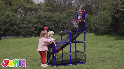 Arcade Basketball Game Set with 4 Balls And Hoop for Kids 3+ Years Old Indoor Outdoor Sport Play - Easy Set Up - Air Pump Included - Ideal for Competition
