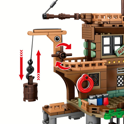 Pirate Ship Set Pirate's Wharf Supply Center Building Brick Toy, 573 Pcs