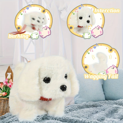New White Realistic Robot Dog - Exquisite Gift Box, Interactive Walking, Barking, Wagging Tail, Expressive Eyes And Soft Plush, Office Companion Or Gift - Cute Animal Biomimetic, Halloween Gift, Christmas Gift, Easter, Pet Day Gift, Children's Day