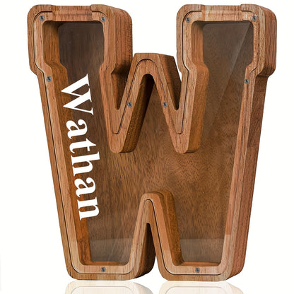 [Christmas New Year Birthday] Wooden Alphabet Money Bank - Large-Size With 26 Letters, Coin Savings Jar For Christmas, New Year And Birthday Gifts