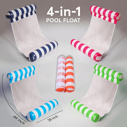 Heavy Duty Inflatable Pool Float Hammock for Adults – 4-in-1 Lounge Chair Saddle Drifter & Floating Bed, Striped Multi-Pack 3 or 8 Pack for Pool Lake River Summer