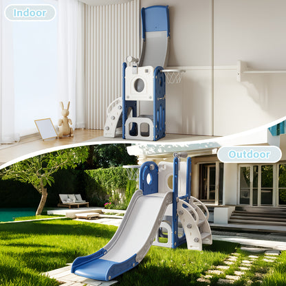 Toddler Slide Kids Climber Slides Baby Slider for Toddler, L Shaped Indoor Outdoor Playground Playset with Basketball Hoop, Storage, Telescope Toy Easy Assembly Gift for Boys And Girls