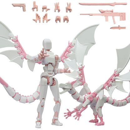 3D Printed Dragon Figurine 2-Piece Set – Articulated Flying Dragon with Movable Wings Poseable Fantasy Sculpture 4 Colors Desk Decor Gift for Gamers Adults Kids