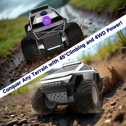 RC Monster Truck 1:12 Scale 4WD 2.4GHz All-Terrain Remote Control Car with LED Lights Sound Effects – Cybertruck & Pickup Truck Boys Gift Kids