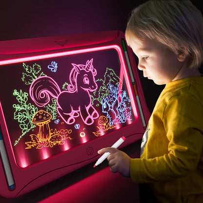 LED Light-Up Drawing Writing Doodle Board, Learning Travel Toy with 9 Double-Sided Cards, 6 Markers, Art Set, Suitable for Birthday Gifts And Christmas Gifts for Girls And Boys Aged 3-8.