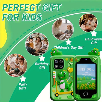 Fun Explorer Phone - 8GB HD Touchscreen Dual Camera Cell Phone With Dinosaur Design, Kids Toy Phone, Educational Travel Toy, Birthday Halloween Christmas Gift For Boys And Girls