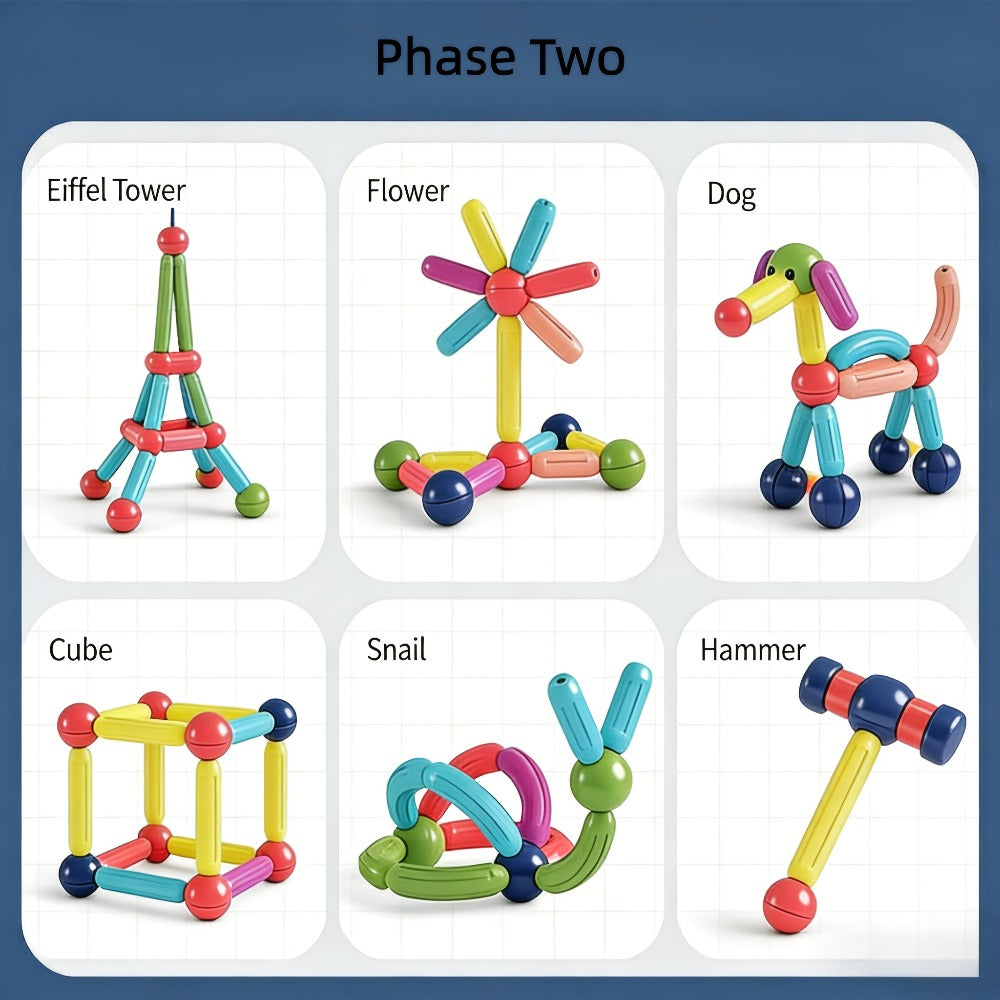 Creative Magnetic Sticks Building Set 28/58 Pcs – 3D Structure Construction STEM Toy for Kids, Stimulate Imagination & Creativity, Perfect for Family Classroom & Group Play Ages 3+