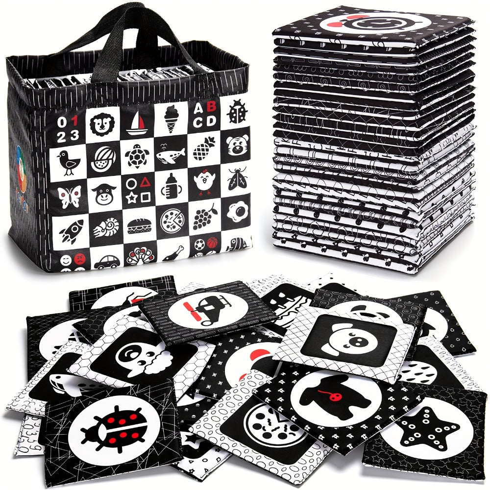 High Contrast Baby Flashcards 64 Cards Black White Red – Newborn Visual Stimulation Brain Development Montessori Learning Toy, Infant Cards Ages 0-36 Months, Baby Shower Gift Registry Must Have