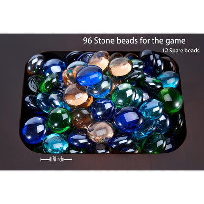 4-Player Mancala Game Set – Premium Solid Wood Folding Board with 108 Multi-Color Glass Stone Beads & Instructions, Upgraded Multiplayer Strategy Game for Teens & Adults, Perfect Family Gift Ages 14+