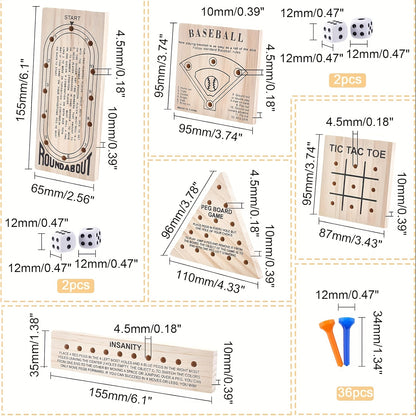 1-set/2-set Wooden Board Game, Luban Lock Including 5 Style Wooden Game Board And Plastic Pieces And Dice Puzzle Brain Games Set, Wooden Peg Games Assortment Kit Board Games Clearance