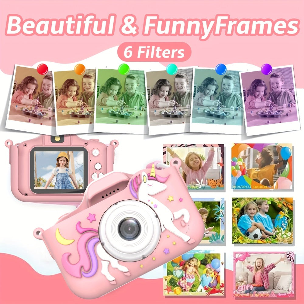 Children's Cartoon Camera Toy, 1080P High-definition Video, 6 Photo Modes, 32G Memory, Perfect Gift for 3-12 Year Old Children's Birthdays, Holidays, And Christmas.
