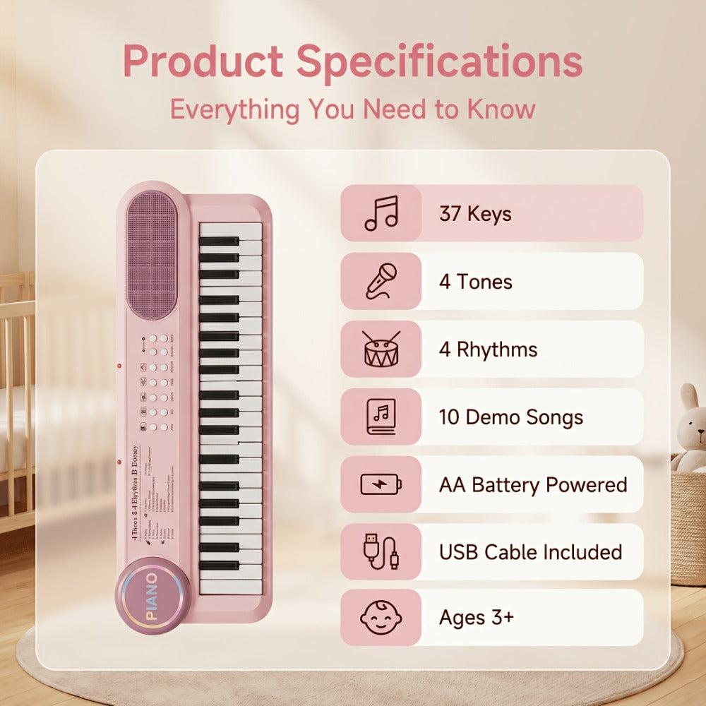 Electronic Organ 37-key Multi-functional Children's Toy Educational Instrument Set Microphone Piano, Birthday Gift for Boys And Girls
