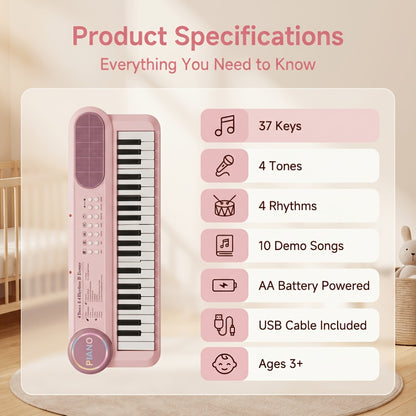 Electronic Organ 37-key Multi-functional Children's Toy Educational Instrument Set Microphone Piano, Birthday Gift for Boys And Girls