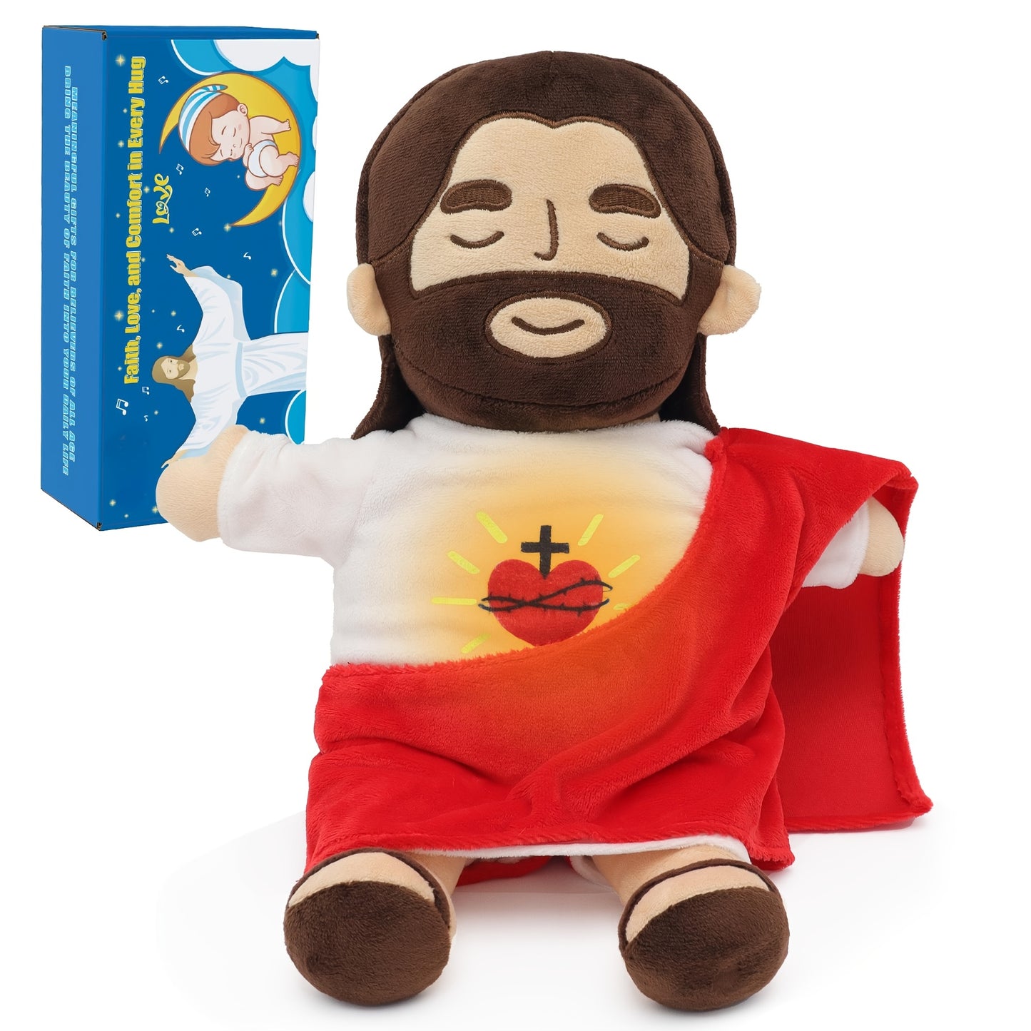 15.7In Sacred Heart of Plush Doll, Breathing with Glowing Light, Christian Religious Toy for Church, Sunday School, Prayer, Home Decor, Christening, Baptism, Easter Gifts for Kids