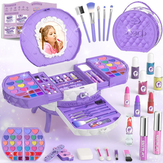 Girls' Makeup Set, Including Dressing Table and Mirror, Princess Gift, Toy, Birthday, Christmas and Halloween Gift, Suitable for Children Aged 3-12.