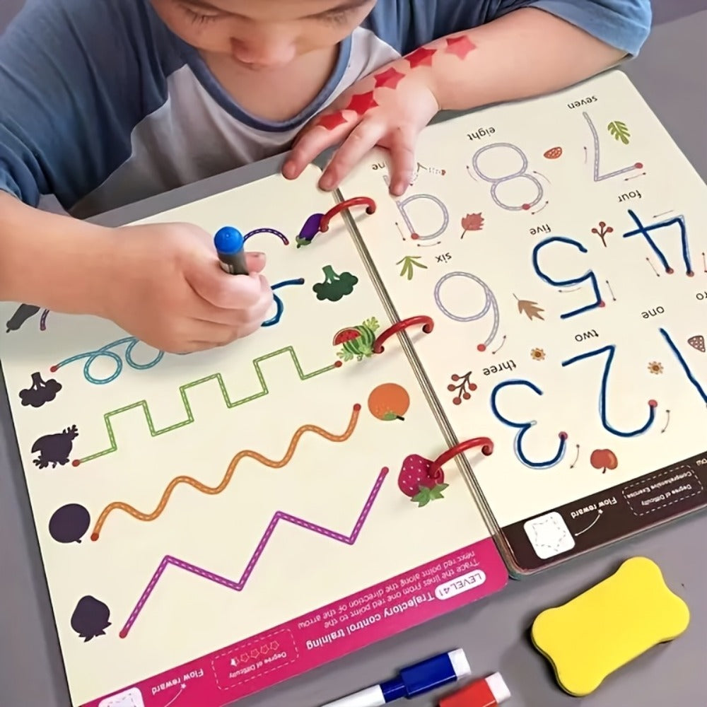 Magic Practice Handwriting Book Set for Kids Ages 3-8 | 64 Pages + 8 Erasable Pens | Writing & Drawing Workbook with Refills | Pen Control Tracing Activity Book