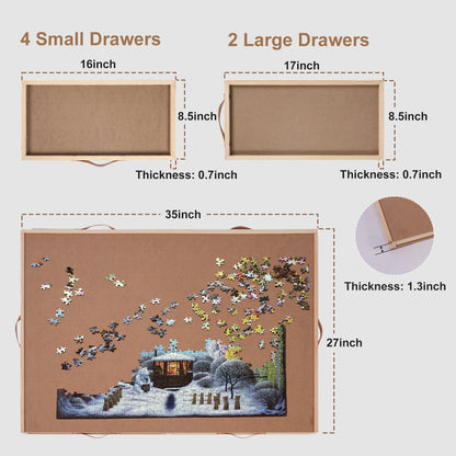 Large 35“x27” Rotating Puzzle Table with Easy Pull Handle Drawers, Puzzle Organizer Board for Adults and Seniors